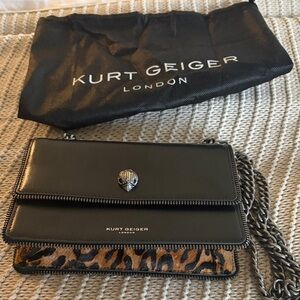 NEW Kurt Geiger Black Crossbody leather Bag with Leopard Accent